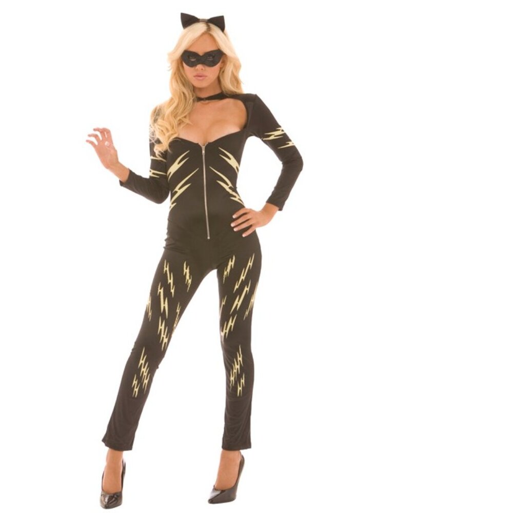 NEW EM9213 Women's Sexy Glow in the Dark "Allie Kat" Cat Costume. 3 Pc Set